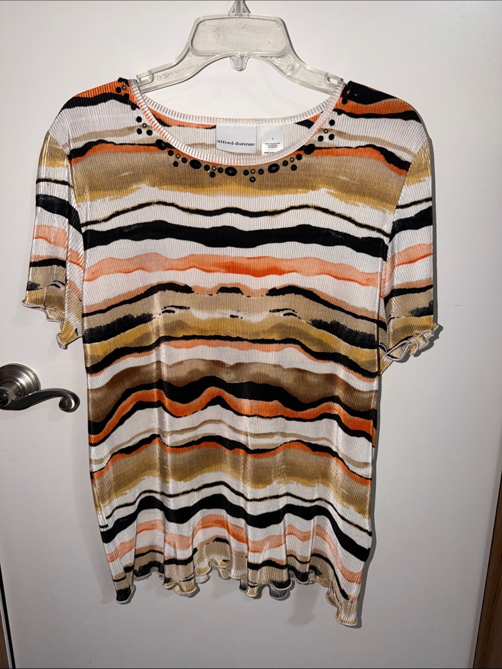 Alfred Dunner Short Sleeve Ribbed Top in White, Black, Orange, Brown, Tan